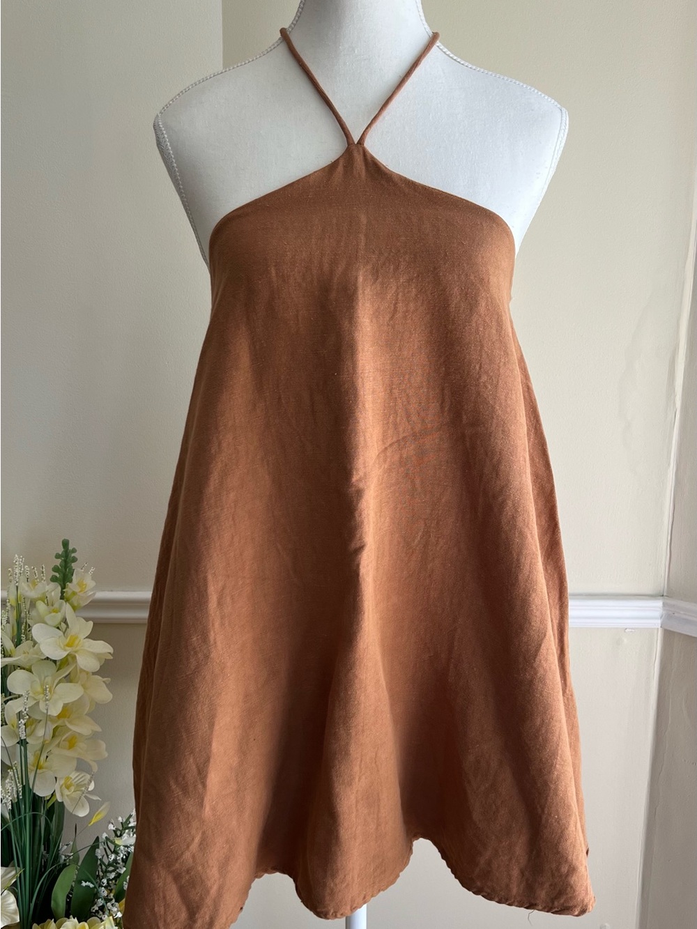 Women's Sleeveless Halter Romper Dress in Rust Brown